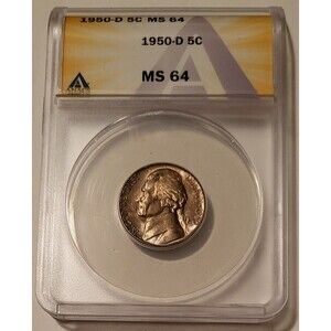 1950 D Jefferson Nickel MS64 ANACS Toned